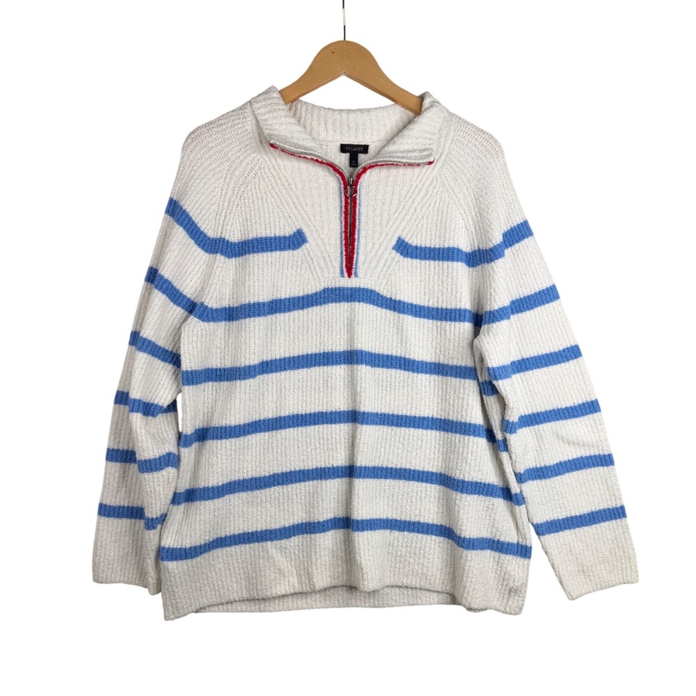 Talbots‎ Striped Quarter Zip Pullover Sweater size XL White/Blue